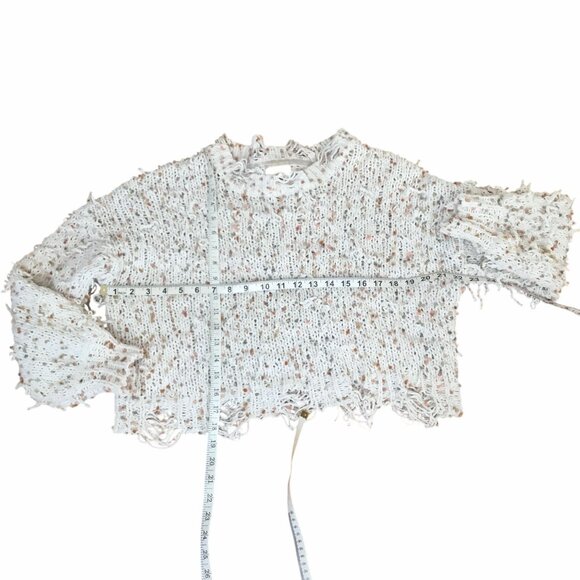 POL Distressed Popcorn Knit Fringe Sweater OSFM Cream Beige Boho Lagenlook Cozy - Picture 4 of 8